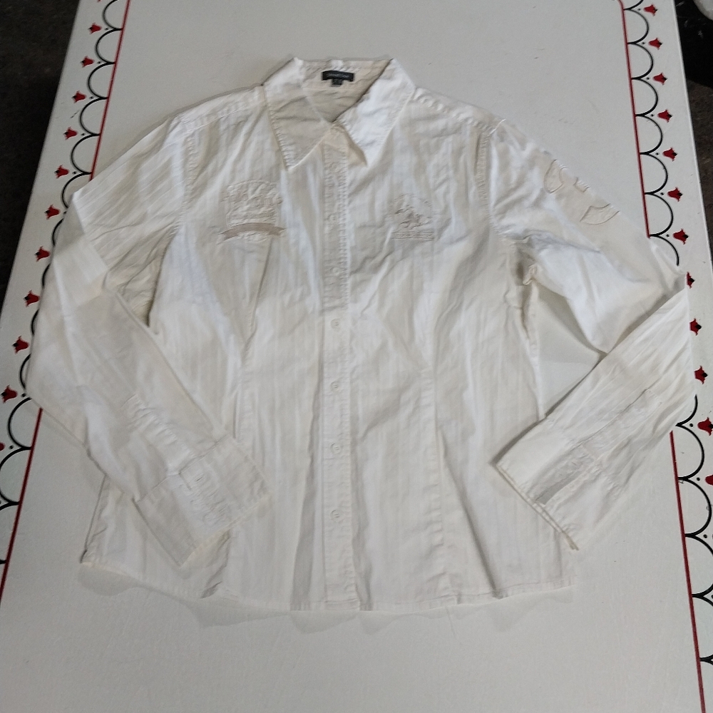 Women's White Street One Polo Club Button Down Shirt
